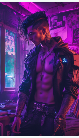 Cyberpunk Young Man In A Room